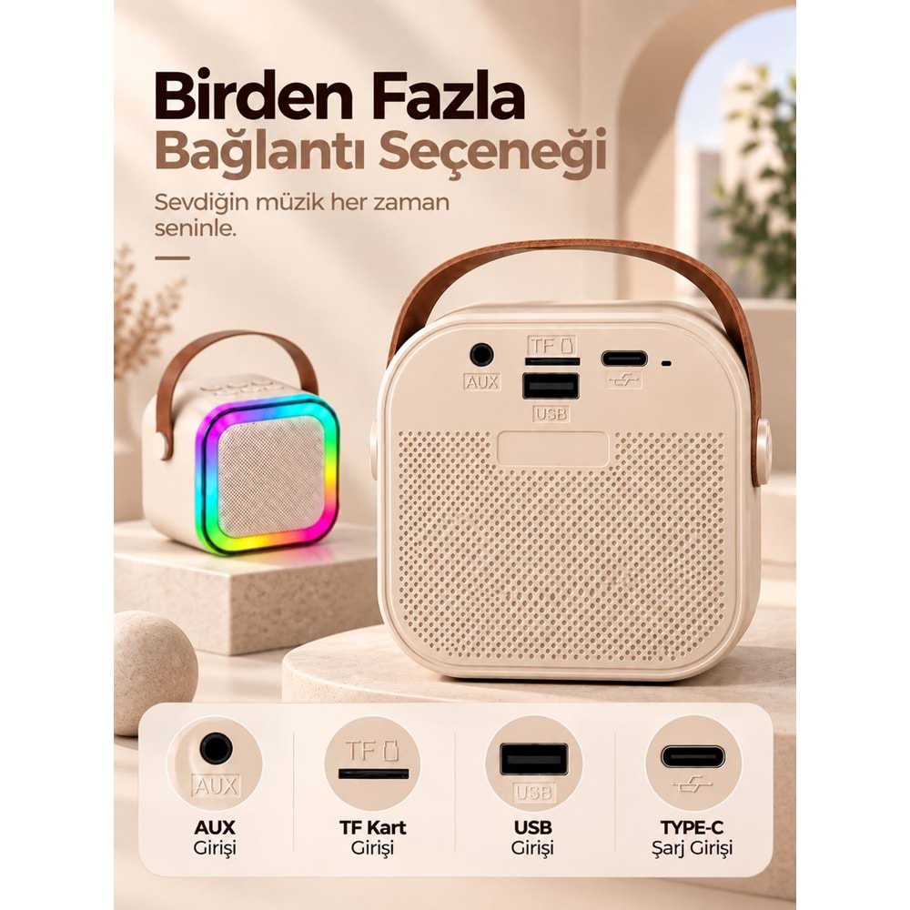 K12 Bt/Usb/Aux Çift Mikrofonlu Karaoke Hoparlör Bej