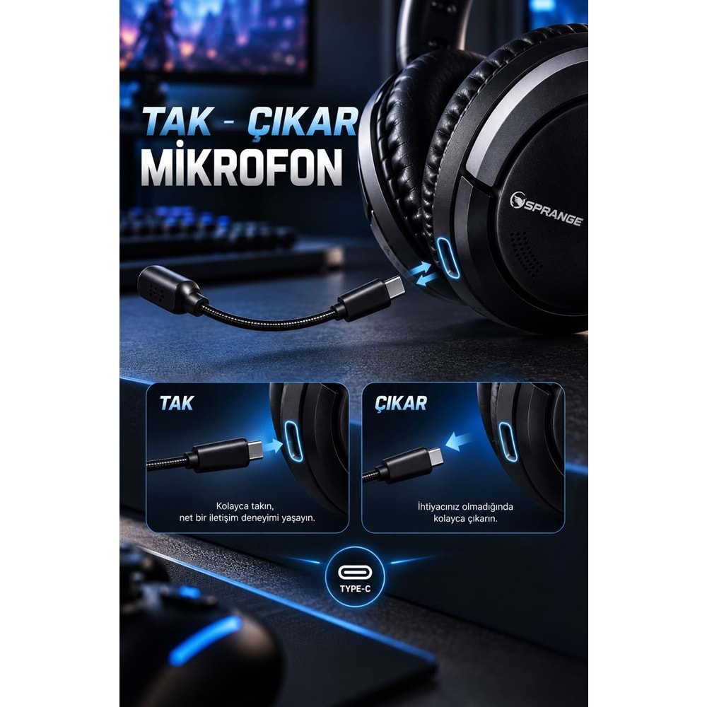SPRANGE SR-E2 3IN1 Gaming & Karaoke Kablosuz Kulaklık
