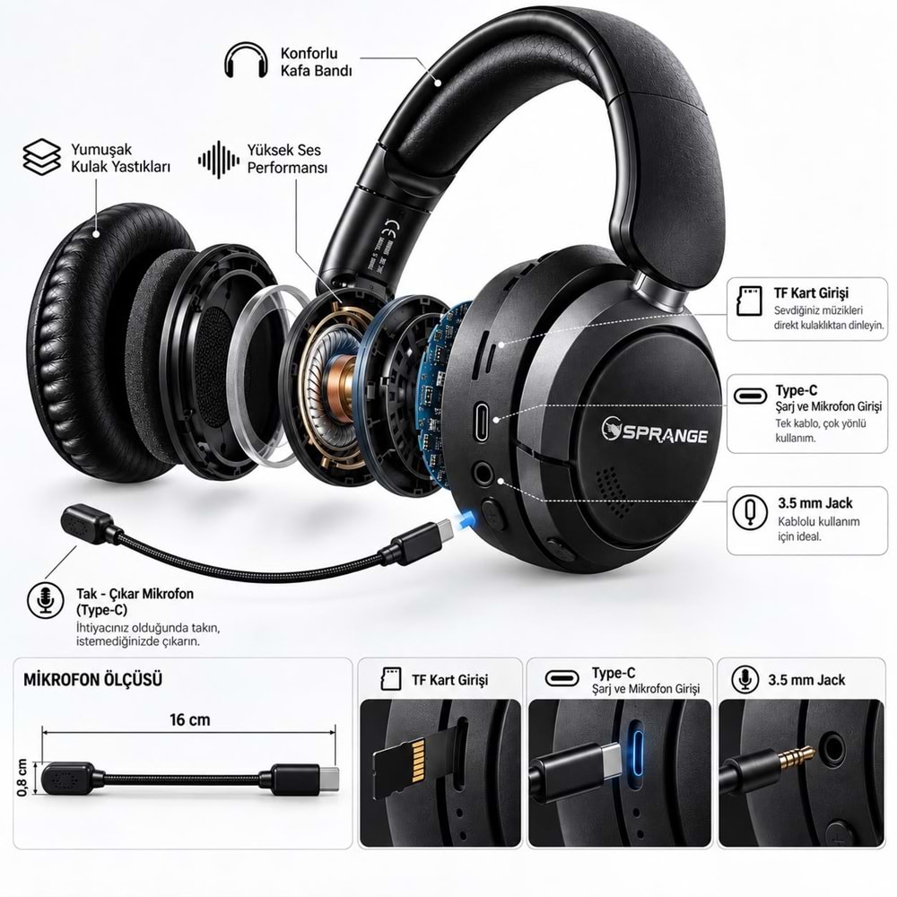 SPRANGE SR-E2 3IN1 Gaming & Karaoke Kablosuz Kulaklık