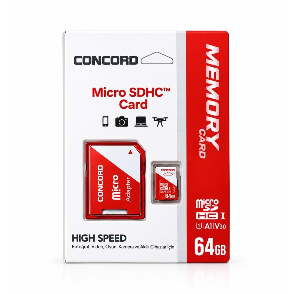 CONCORD CU3M64 High Speed 64GB TF Kart & SD Adaptör