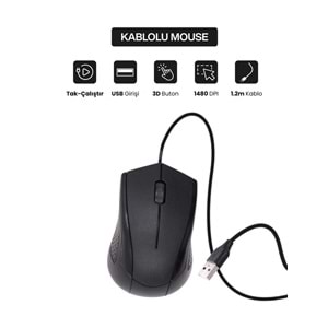 CONCORD C-29 USB Kablolu 3D Optik Mouse Siyah