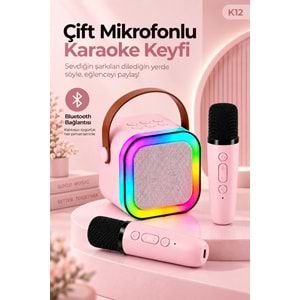 K12 Bt/Usb/Aux Çift Mikrofonlu Karaoke Hoparlör Pembe