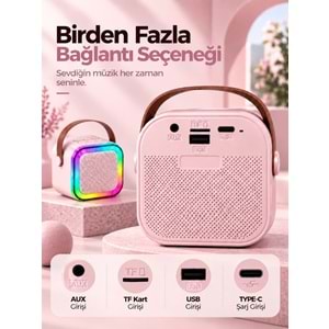 K12 Bt/Usb/Aux Çift Mikrofonlu Karaoke Hoparlör Pembe