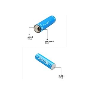 BESTON P2-02C-2 AA Şarj Edilebilir 2'Li 1.5V USB-C Kalın Pil