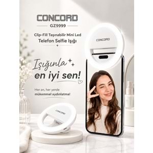CONCORD GZ999 Clip-Fill Taşınabilir Mini Led Telefon Selfie Işığı Beyaz