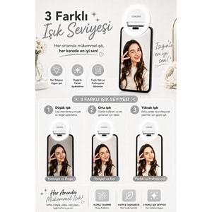 CONCORD GZ999 Clip-Fill Taşınabilir Mini Led Telefon Selfie Işığı Beyaz