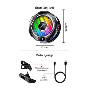 SPRANGE SR-MC7 RGB Aydınlatma Manyetik 3 Kademeli 8*5*4cm Telefon Soğutucu