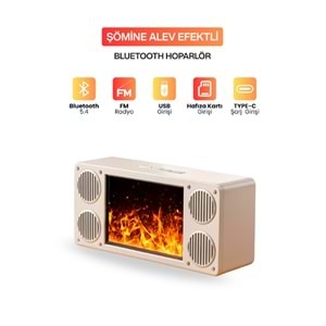 L45 Bt/Fm/Usb Alev & Şömine Efekti Hoparlör Beyaz