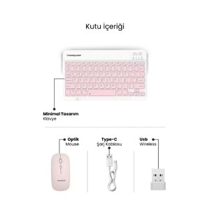 SPRANGE SR-K2 Kablosuz Klavye & Mouse Pembe