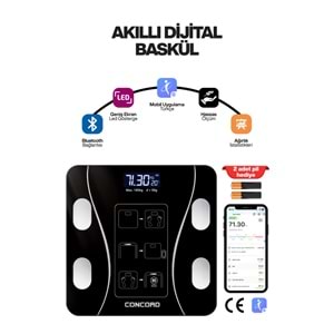 CONCORD C-W01 Akıllı Bluetooth Baskül Siyah