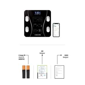CONCORD C-W01 Akıllı Bluetooth Baskül Siyah