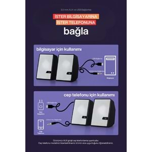 Sprange SR-PN784 3W*2 USB 2.0 + 3.5mm USB 5V Hoparlör Beyaz