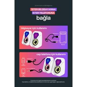 Sprange SR-PN785 2.0 3W*2 USB + 3.5mm 5V Hoparlör Beyaz