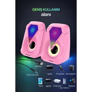 Sprange SR-PN785 2.0 3W*2 USB + 3.5mm 5V Hoparlör Pembe
