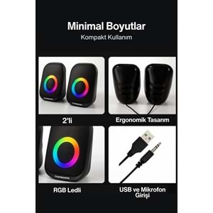 Sprange SR-PN786 2.0 3W*2 USB + 3.5mm 5V Hoparlör Siyah