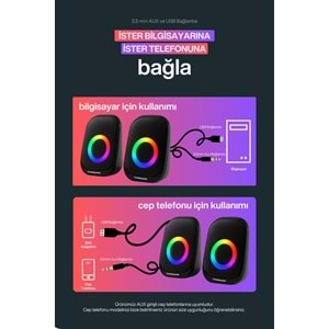 Sprange SR-PN786 2.0 3W*2 USB + 3.5mm 5V Hoparlör Siyah