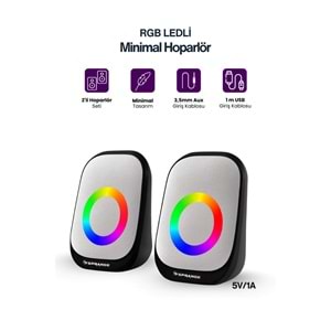 Sprange SR-PN786 2.0 3W*2 USB + 3.5mm 5V Hoparlör Beyaz