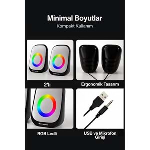 Sprange SR-PN786 2.0 3W*2 USB + 3.5mm 5V Hoparlör Beyaz