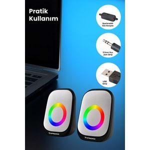 Sprange SR-PN786 2.0 3W*2 USB + 3.5mm 5V Hoparlör Beyaz