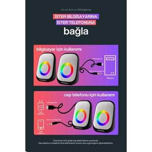 Sprange SR-PN786 2.0 3W*2 USB + 3.5mm 5V Hoparlör Beyaz