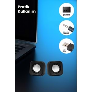 Sprange SR-PN99 2W*2 USB 2.0 + 3.5mm 5V Hoparlör Siyah
