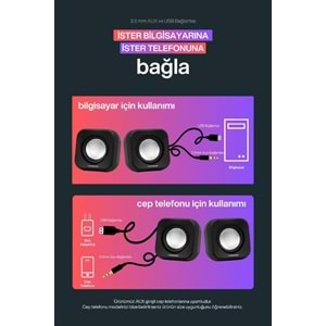 Sprange SR-PN99 2W*2 USB 2.0 + 3.5mm 5V Hoparlör Siyah