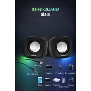 Sprange SR-PN99 2W*2 USB 2.0 + 3.5mm 5V Hoparlör Siyah