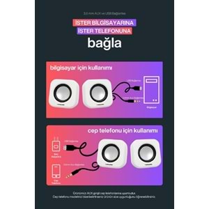 Sprange SR-PN99 2W*2 USB 2.0 + 3.5mm 5V Hoparlör Beyaz