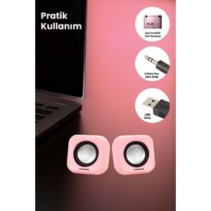 Sprange SR-PN99 2W*2 USB 2.0 + 3.5mm 5V Hoparlör Pembe