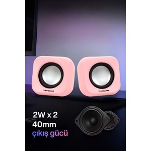 Sprange SR-PN99 2W*2 USB 2.0 + 3.5mm 5V Hoparlör Pembe