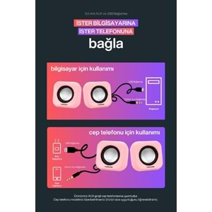 Sprange SR-PN99 2W*2 USB 2.0 + 3.5mm 5V Hoparlör Pembe