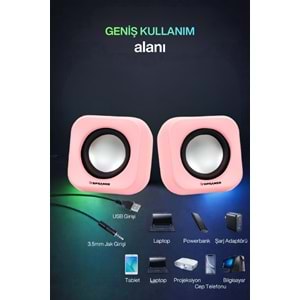 Sprange SR-PN99 2W*2 USB 2.0 + 3.5mm 5V Hoparlör Pembe