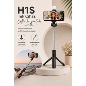 H1S Bluetooth Kumandalı Selfie Çubuğu ve Tripod Siyah