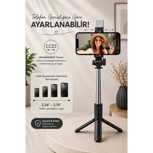 H1S Bluetooth Kumandalı Selfie Çubuğu ve Tripod Siyah