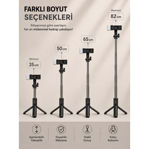 H1S Bluetooth Kumandalı Selfie Çubuğu ve Tripod Siyah