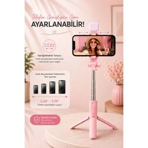 H1S Bluetooth Kumandalı Selfie Çubuğu ve Tripod Pembe
