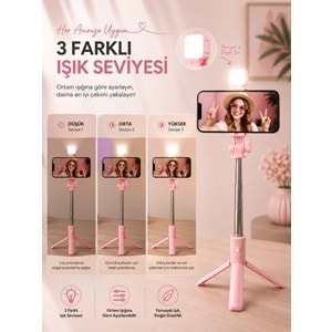 H1S Bluetooth Kumandalı Selfie Çubuğu ve Tripod Pembe