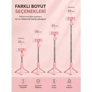 H1S Bluetooth Kumandalı Selfie Çubuğu ve Tripod Pembe