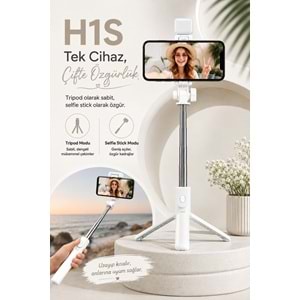 H1S Bluetooth Kumandalı Selfie Çubuğu ve Tripod Beyaz