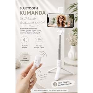 H1S Bluetooth Kumandalı Selfie Çubuğu ve Tripod Beyaz