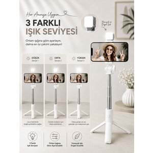 H1S Bluetooth Kumandalı Selfie Çubuğu ve Tripod Beyaz
