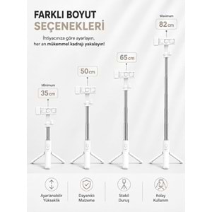 H1S Bluetooth Kumandalı Selfie Çubuğu ve Tripod Beyaz