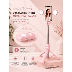 B11S Bluetooth Kumandalı Selfie Çubuğu ve Tripod Pembe
