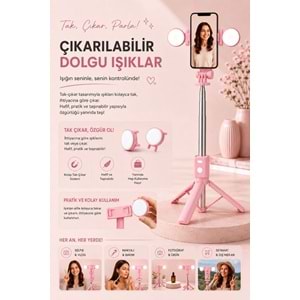 B11S Bluetooth Kumandalı Selfie Çubuğu ve Tripod Pembe