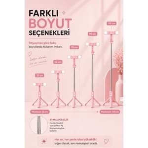 B11S Bluetooth Kumandalı Selfie Çubuğu ve Tripod Pembe
