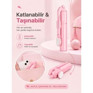 B11S Bluetooth Kumandalı Selfie Çubuğu ve Tripod Pembe
