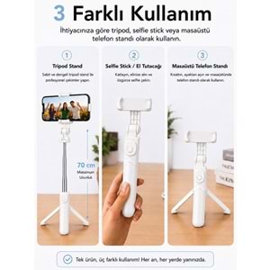 XT-09 Bluetooth Kumandalı Selfie Çubuğu ve Tripod Beyaz
