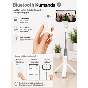 XT-09 Bluetooth Kumandalı Selfie Çubuğu ve Tripod Beyaz