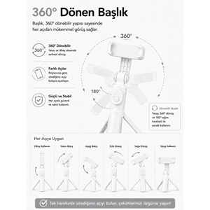 XT-09 Bluetooth Kumandalı Selfie Çubuğu ve Tripod Beyaz