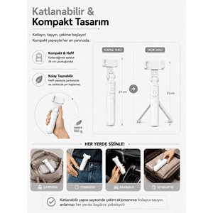 XT-09 Bluetooth Kumandalı Selfie Çubuğu ve Tripod Beyaz